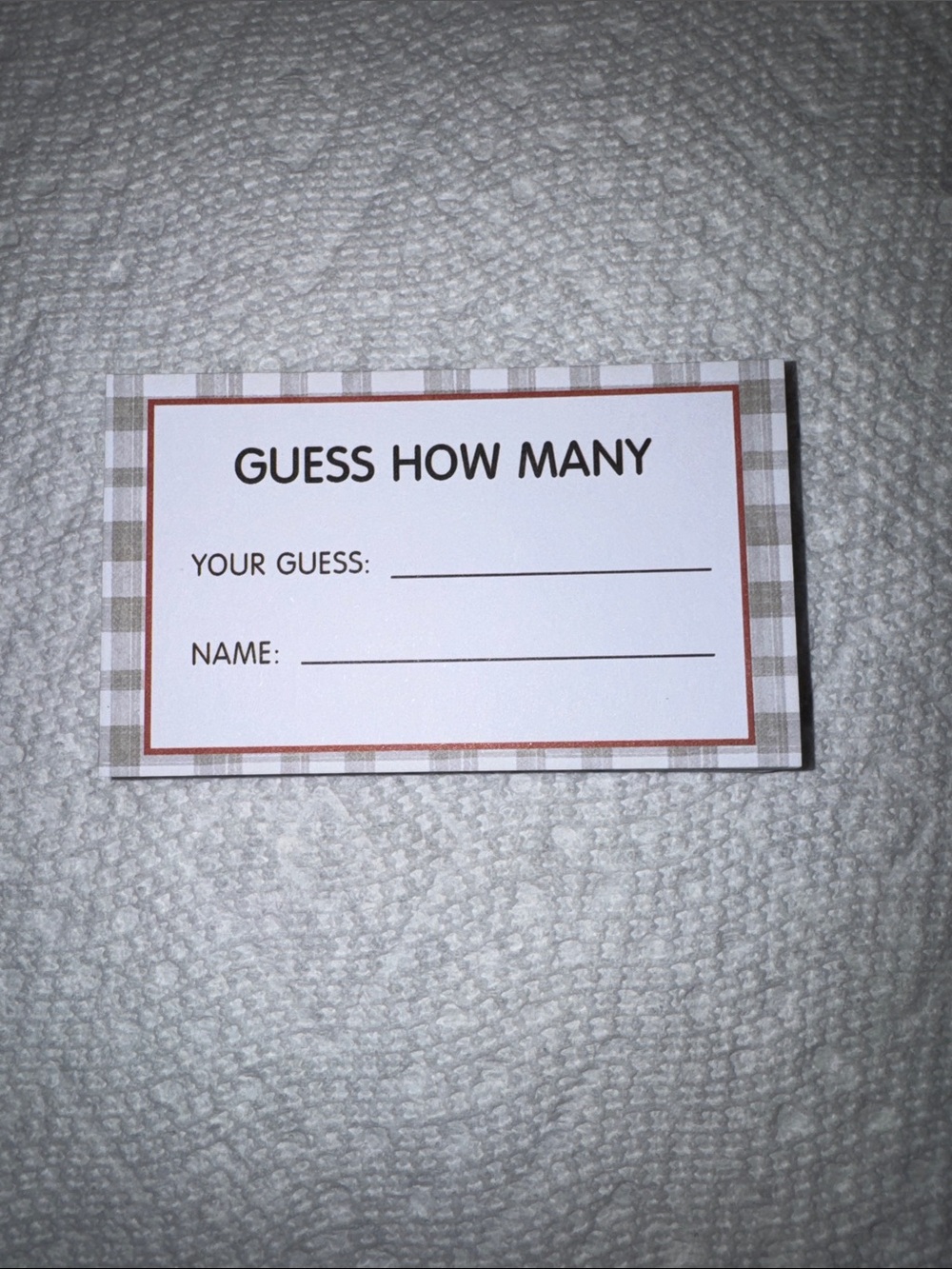 🐟Guess How Many Game Cards - Neutral Plaid (Home Party Supplies)